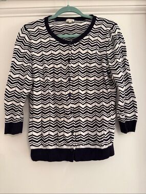 Talbots Black & White Chevron Button-Front Cardigan